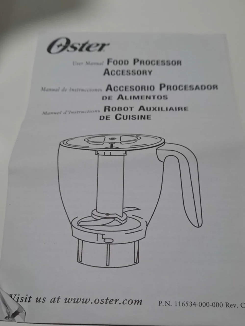 Oster Blender 3-Cup Food Processor Attachment 116432-101-090 NIB Replacement